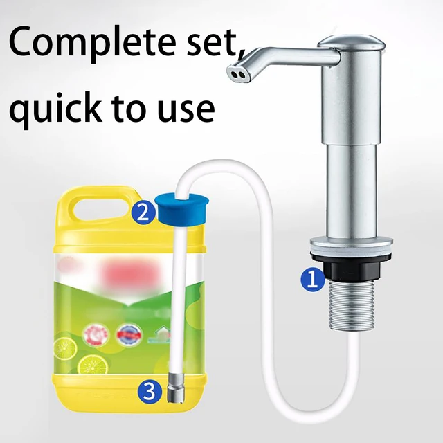 เครื่องจ่ายสบู่เหลวอ่างล้างจานแบบสองพอร์ต ท่อต่อขยาย เครื่องจ่ายสบู่เหลว ผงซักฟอกแบบใช้ซ้ำได้ และเครื่องจ่ายเจลทำความสะอาดมือ 4