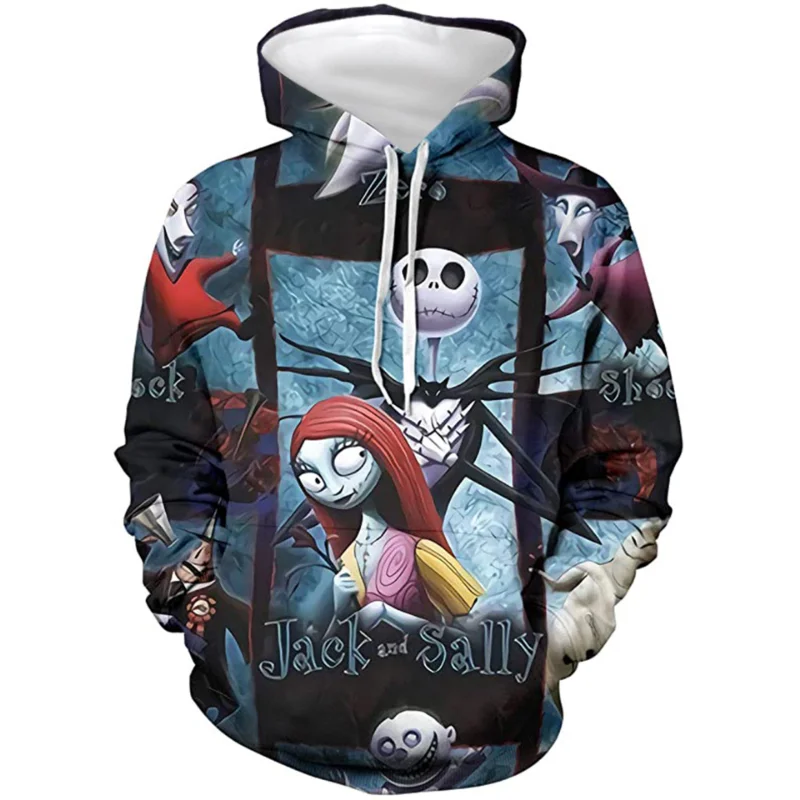 thumbnail image 1 of Sudadera con capucha con estampado 3D de pesadilla antes de Navidad para hombres y mujeres, sudaderas con capucha de Jack Skellington Sally, sudaderas con capucha de Cosplay de terror de Halloween, re, 1 of 5