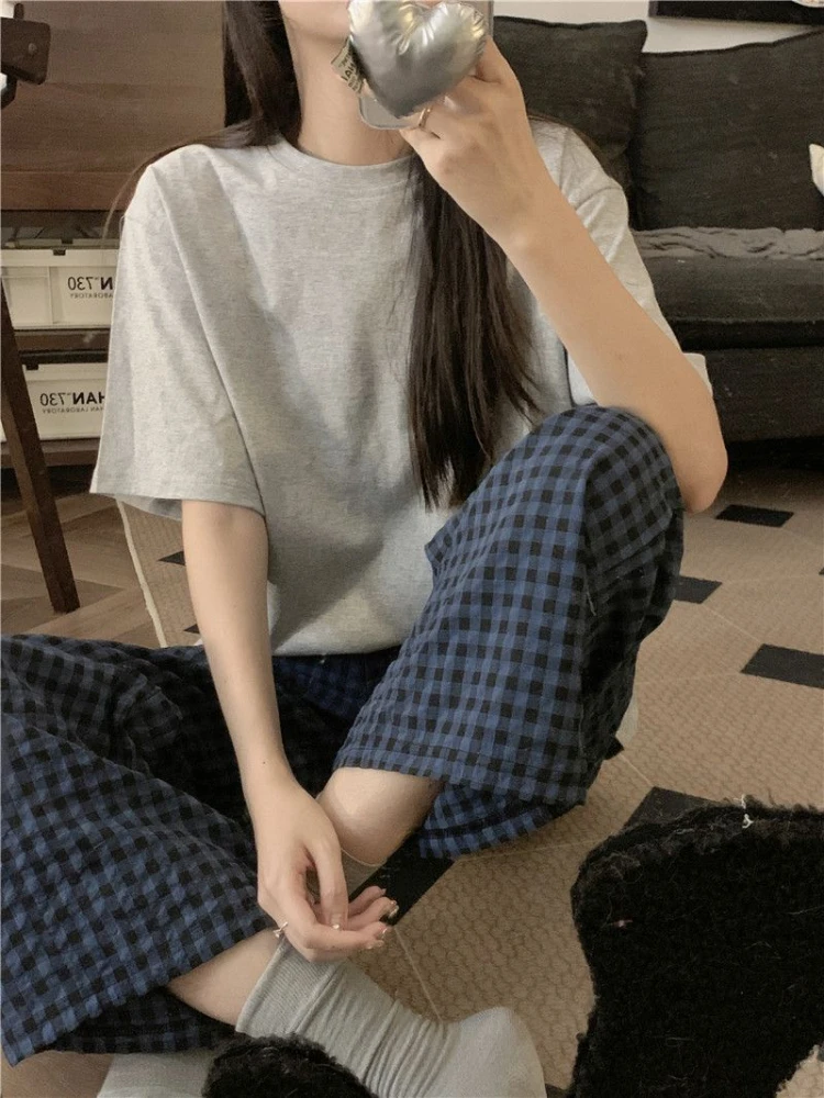 Pajama Sets Women Solid Basics Spring All-match Home Cozy Vintage Graceful Attractive Daily Korean Style Ladies Modern Casual