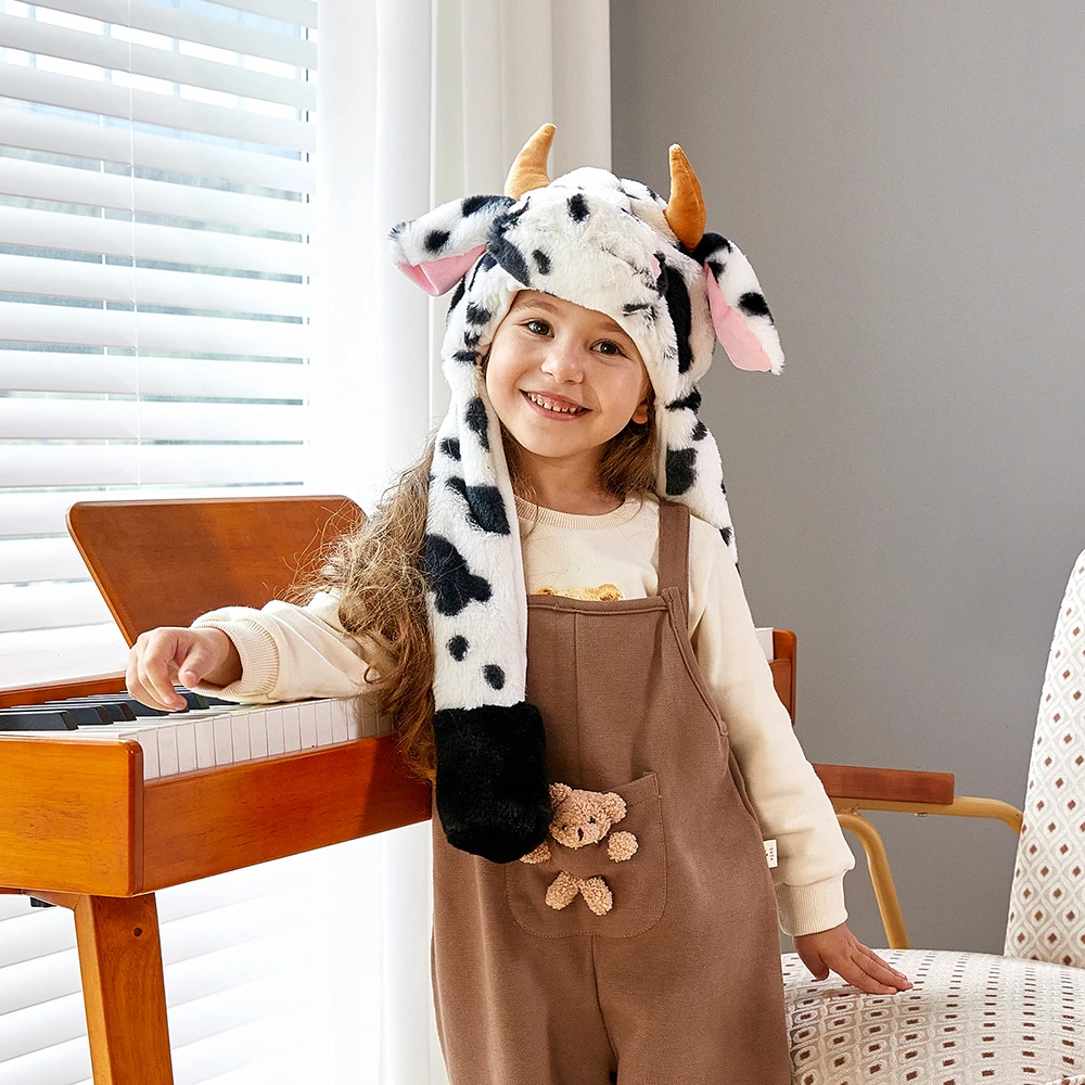 23cm Ear Moving Jumping Hats Stuffed Cow Funy Interactive Hat for Kids Girl Boy Cosplay Christmas Party Hat Plush Animal 4
