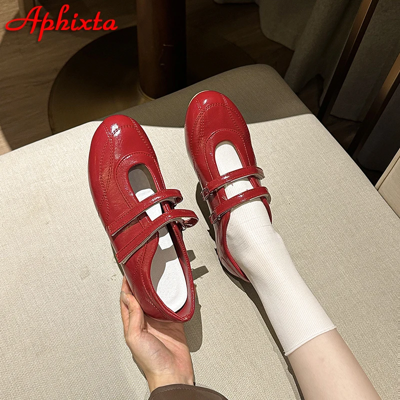 Aphixta Hook & Loop Casual Shoes Luxury Flats High Quality Silvery Woman Shoes Red Flat Heel Fashion Ladies Footwear