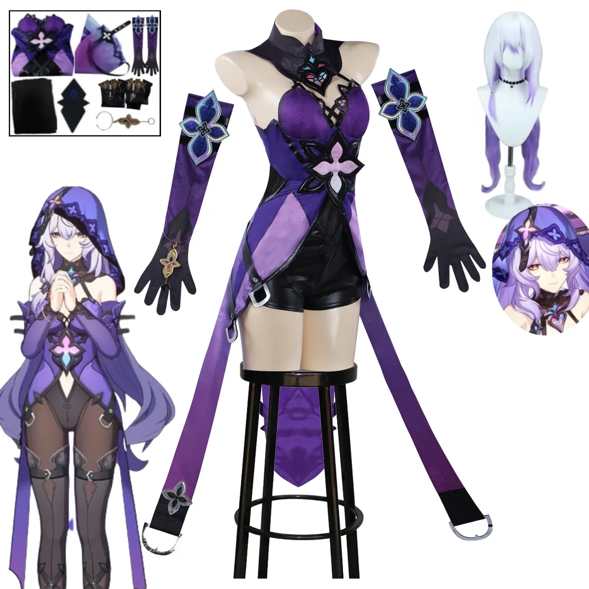 

Game Honkai Star Rail Black Swan Cosplay Costume Purple Short Skirt Dress Uniform Halloween Carnival Party Performance Costume