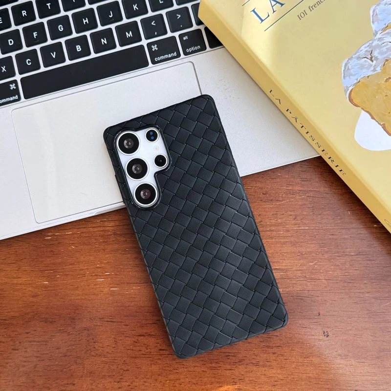 Premium Solid Color Woven Soft Leather Anti-Fall Cooling Back Case Cover