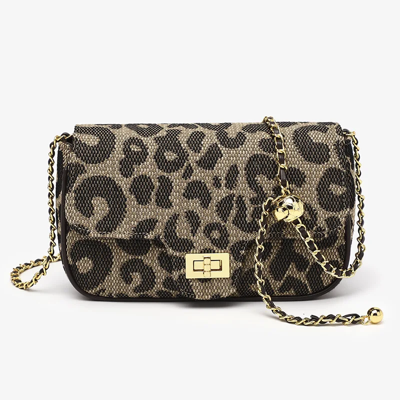 

Chains Strap Classical Cross Body Bag Female Leopard and Houndstooth Pattern Adjusatable Length Fashion Designed