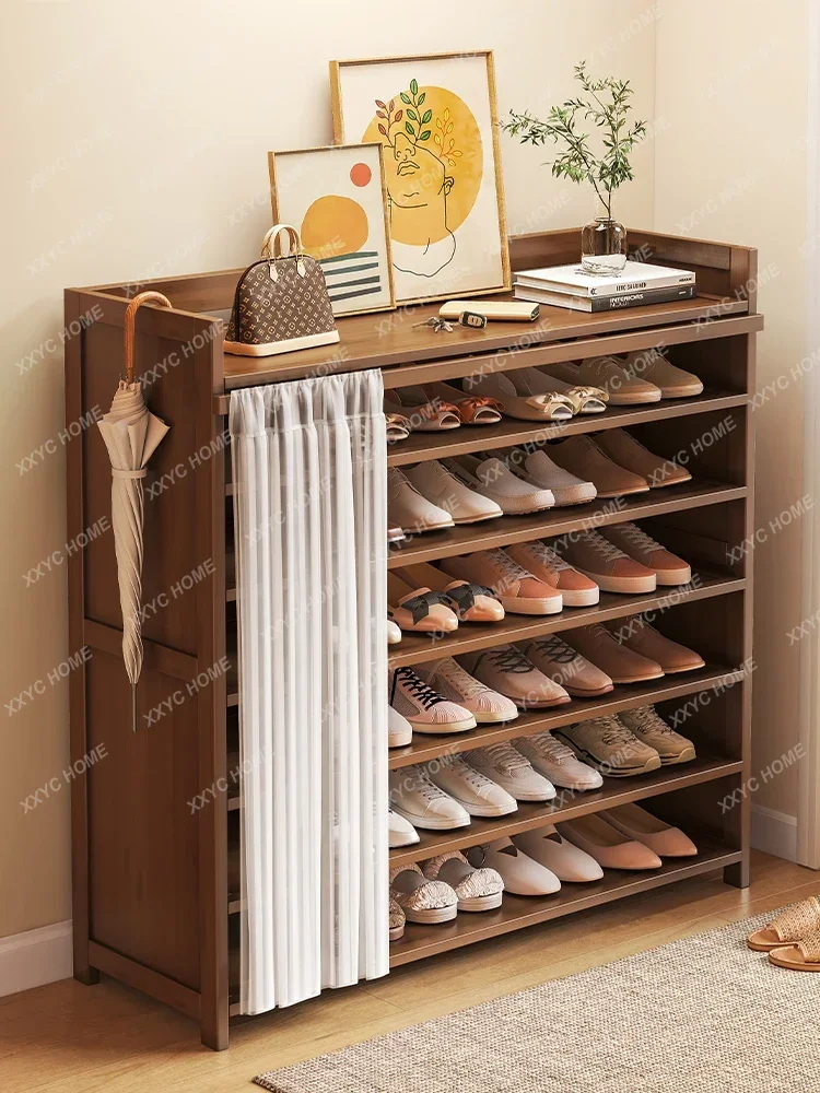 

Solid Wood Bamboo Shoe Cabinet Large Capacity Dustproof Light Yarn Multi-Layer Storage Shoe Rack