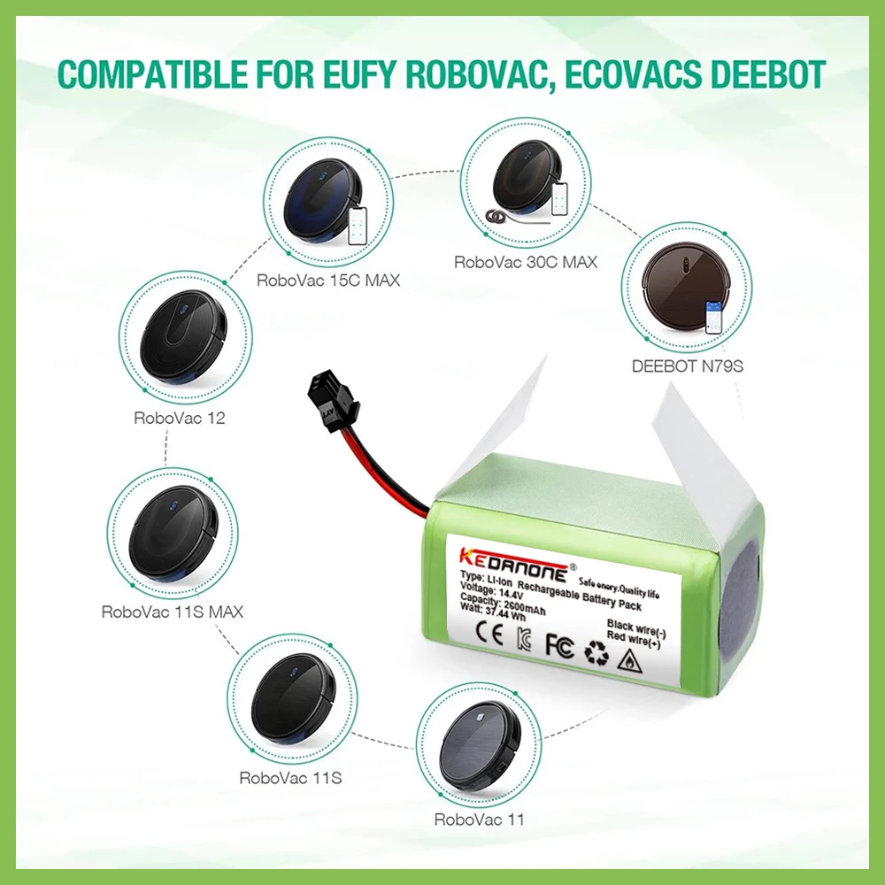 

Сменный литий-ионный аккумулятор 14,4 В 4000 мАч 18650 для Conga Excellence 990 1090 Ecovacs Deebot N79S N79 Eufy Robovac 11S 12 15C