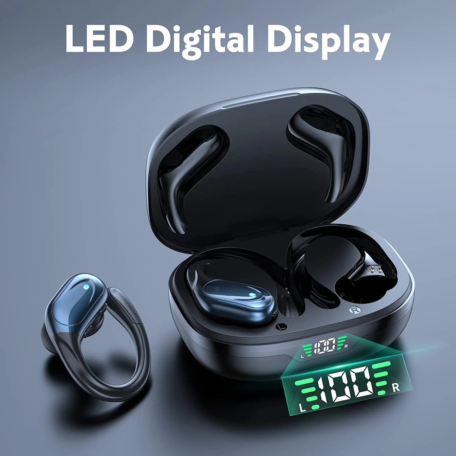 Cascho Auriculares inalámbricos, auriculares Bluetooth 5.3, reproducción de  60 horas, pantalla LED de audio estéreo HD, auriculares impermeables IPX7