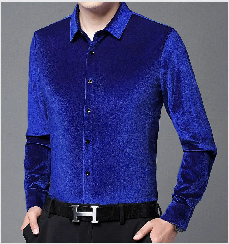 Velvet Wine Red Luxury Velour Shirts Mens Long Sleeve Retro Elegant Plush Blouse Soft Unusual Clothes For Men Party Club Shirts