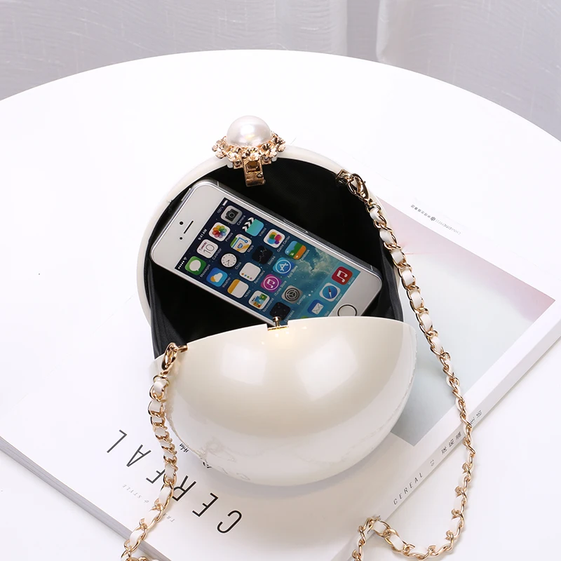 2025 Fashion Design Pearl Ball Borse da sera per feste Borse da donna Borsa a tracolla piccola con custodia rigida in acrilico sferico globale - immagine 5