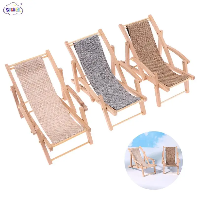 

1:12 Scale Dollhouse Miniature Wooden Beach Chair Deck Chair Model Living Scene Decor Toy Doll House Accessories