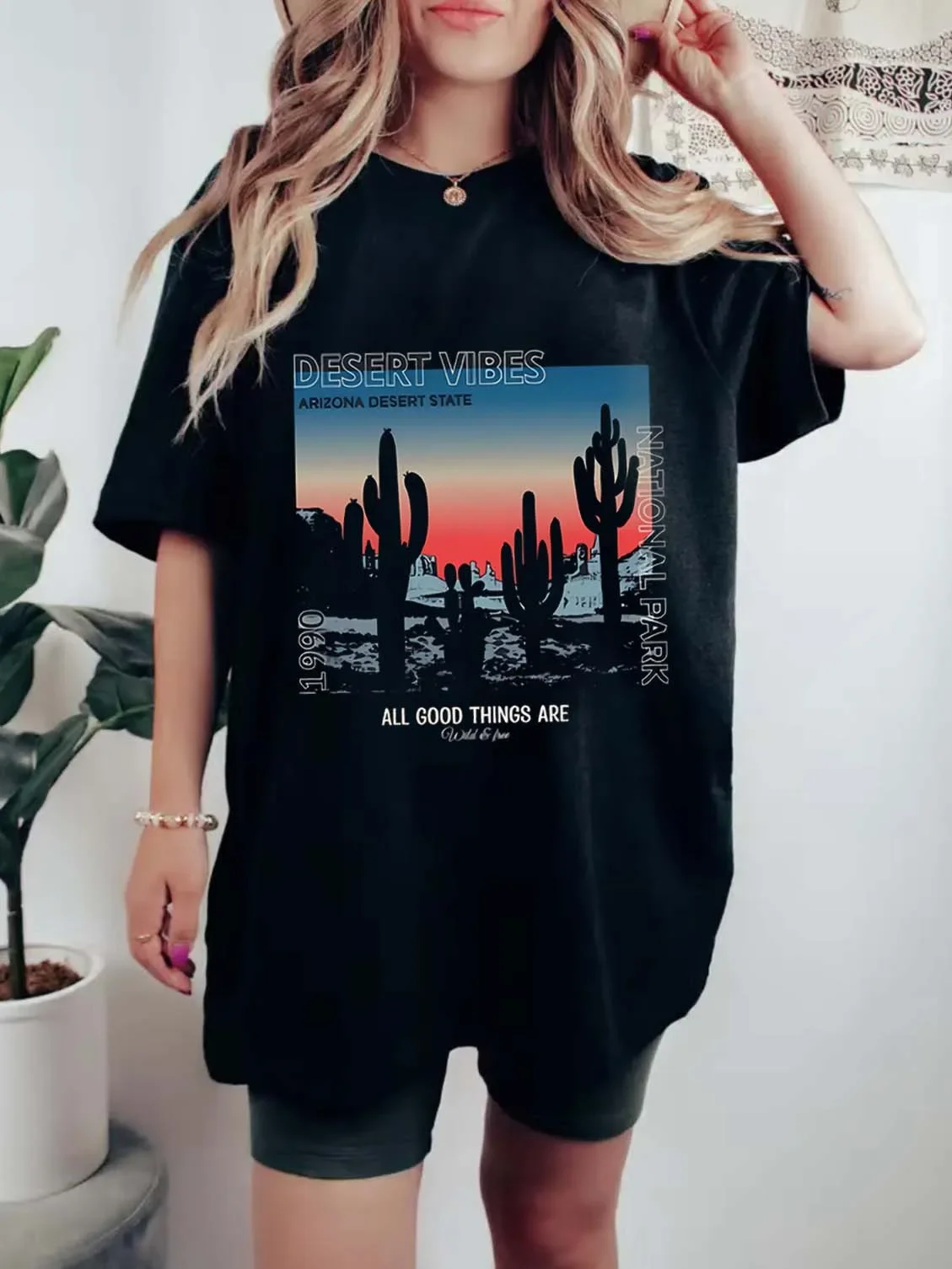 

T-Shirt Short Sleeved Women's Printed Clothing Women's Trend 90s T-Shirt Women's Arizona Printed Pattern Casual O-Neck T-Shirt