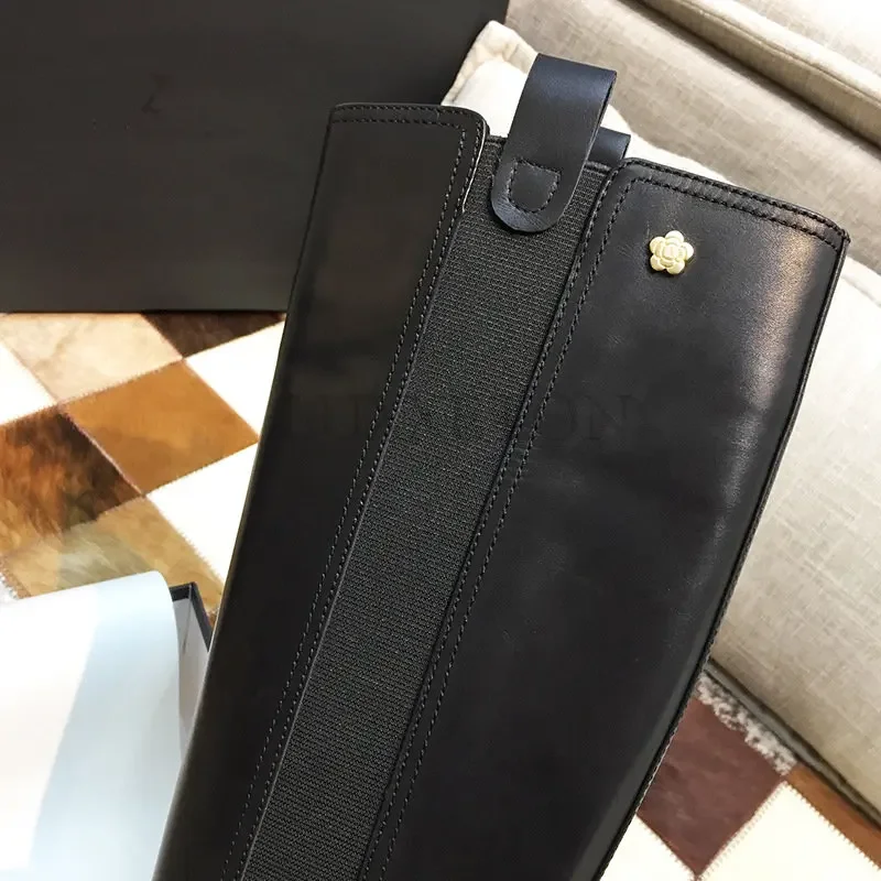 Women Knee Boots Genuine Leather Women Chelsea Boots Leather Knee High Heels Casual Socks Shoes Platform Spring Winter