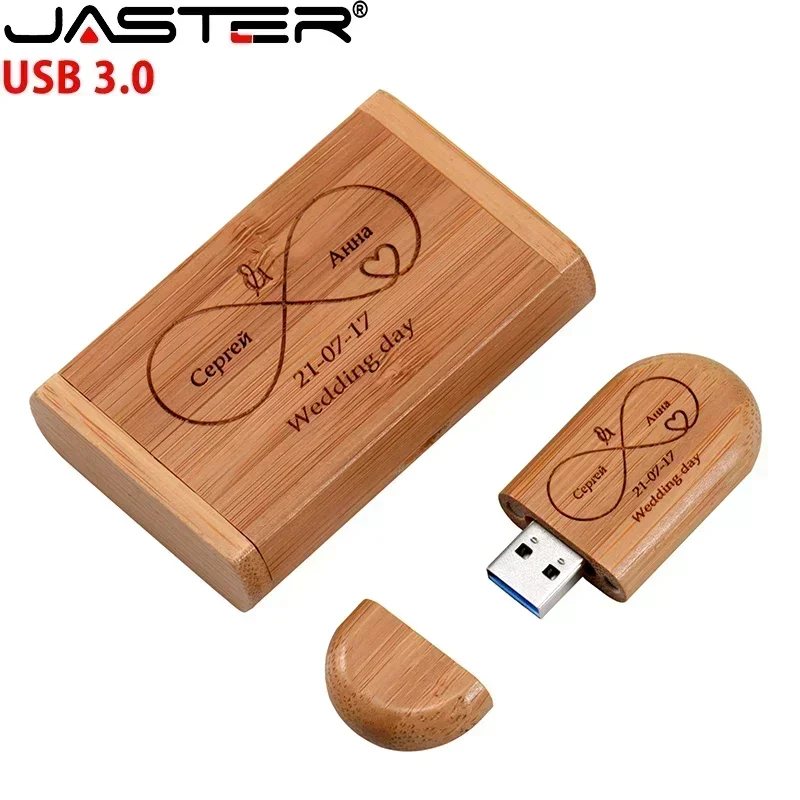 JASTER USB 3.0 Flash Drive, Wooden Box Bamboo Custom Logo Memory Stick, 128GB 64GB 32GB, Wedding Gift - Image 4