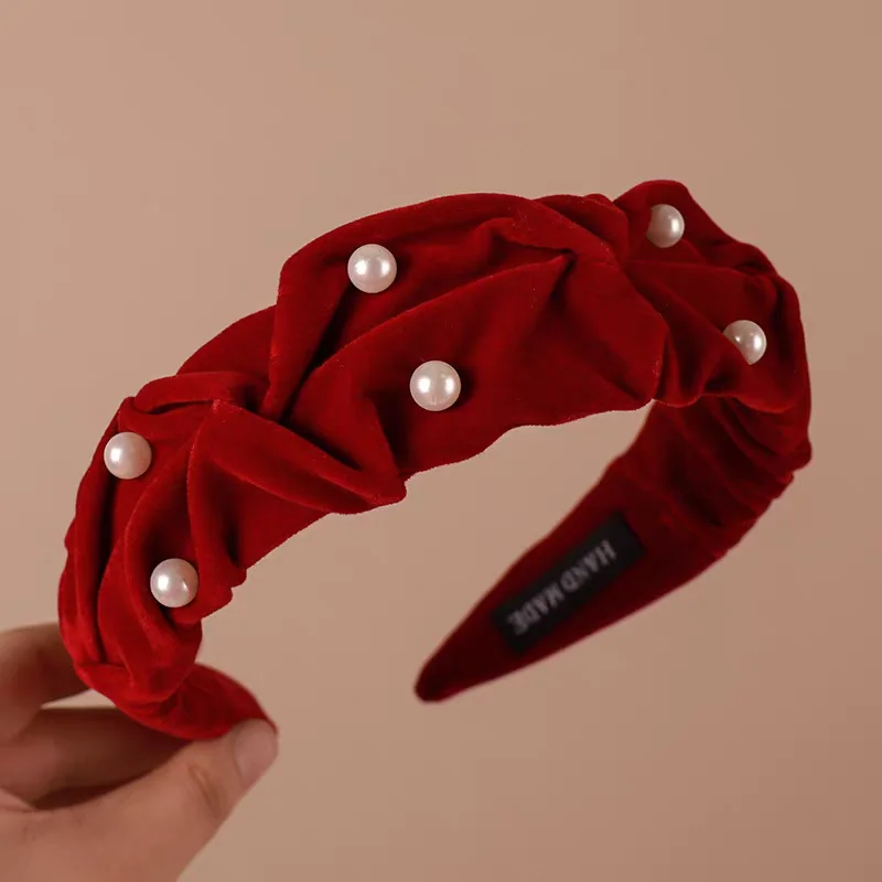 Velvet Pearl Headband Korean Women High Skull Top Retro Hair Hoop Hairband Showing Face Girl Elegant Headdress Party Hairpin