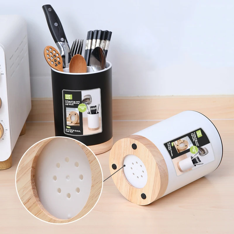 Kitchen Utensil Holder 360&deg; Rotatable 3-Grid Tableware Drainer Chopstick Spoon Utensil Storage Bucket Removable Divider