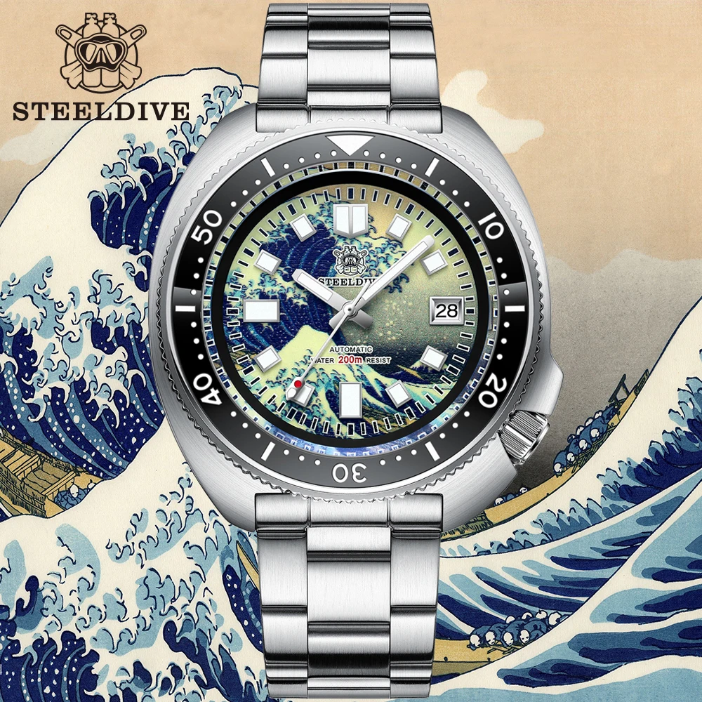 Steeldive Sd1970J Kanagawa Turtle Full Luminous Dial Ceramic Bezel Japan Nh35 Automatic Mechanical Dive Seiko Watch For Men