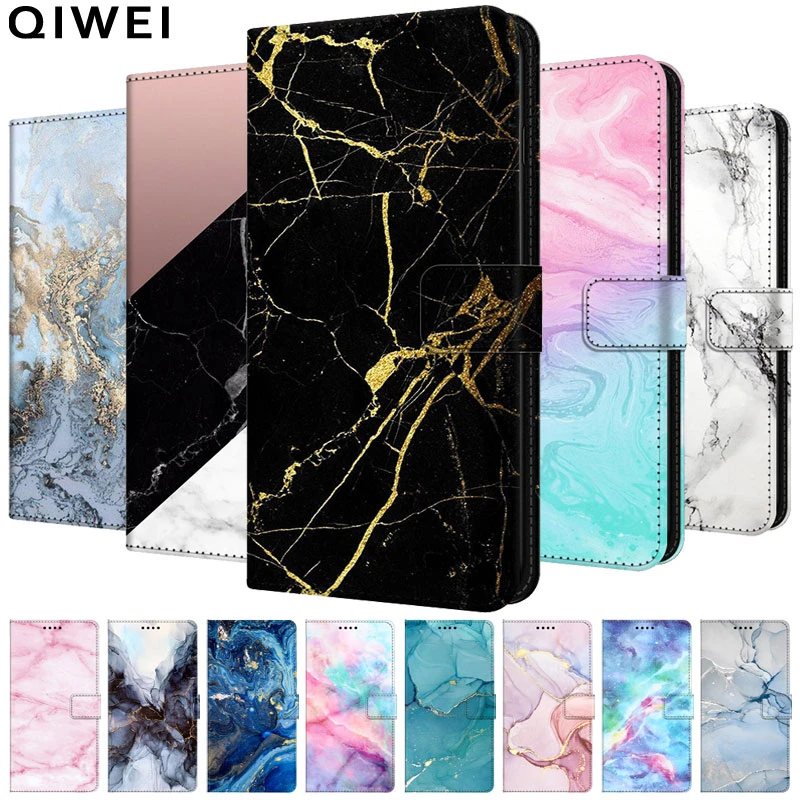 Leather Flip Case For Samsung Galaxy Quantum 2 / S22 Ultra / F52 5G / F62 M62 Marble Wallet Phone Case Stand BOOK Cover Bag kawaii phone case samsung