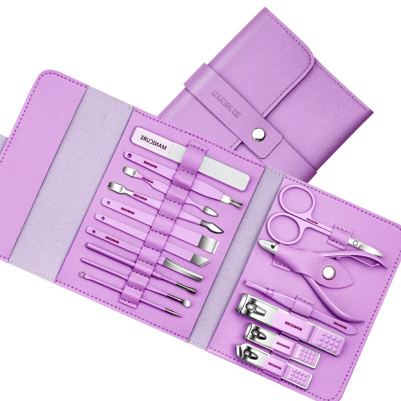 Professional Manicure Set 12/16 Pcs Full Function Kit Stainless Steel Pedicure Sets With Leather Portable Case Idea Gift 6
