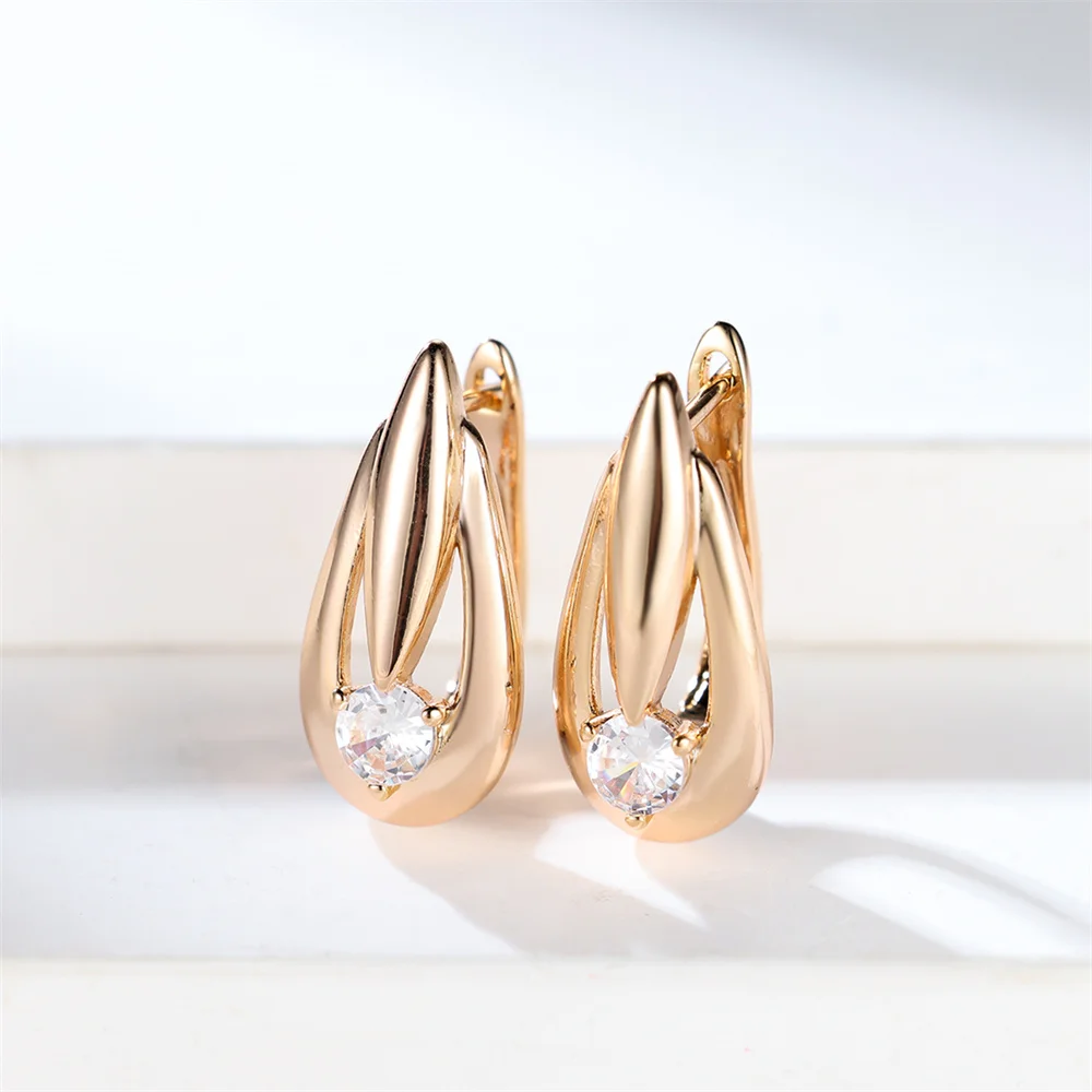Charm Crystal Round Stone Water Drop Hoop Earrings For Women Vintage Gold Color Ear Buckle Wedding Jewelry Engagement Party Gift