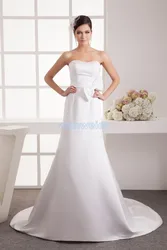 free shipping 2016 design hot off the shoulder fashion handmade bow bride small train custom size/color white Bridesmaid Dress