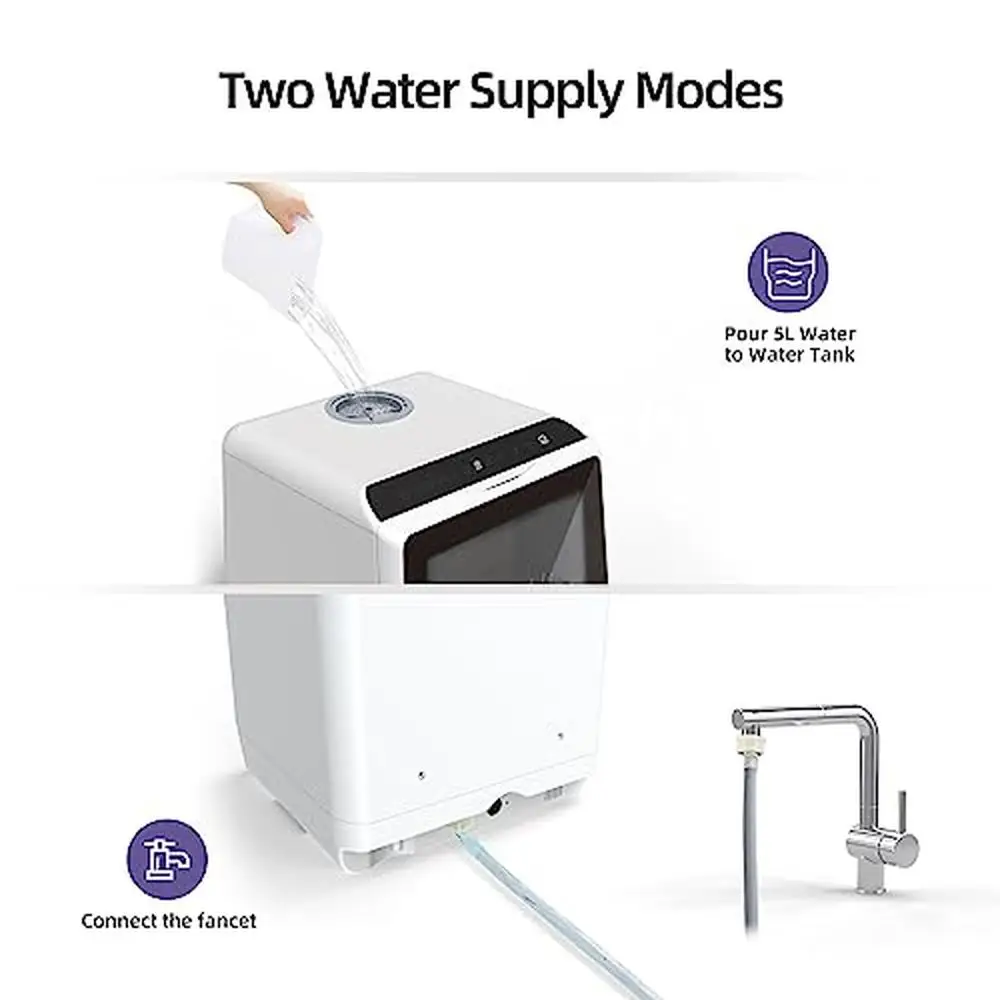 Portable Countertop Dishwasher 5L Water Tank & Hose 6 Washing Programs Air-Dry Compact Design Fast & Efficient High-Temperature 4