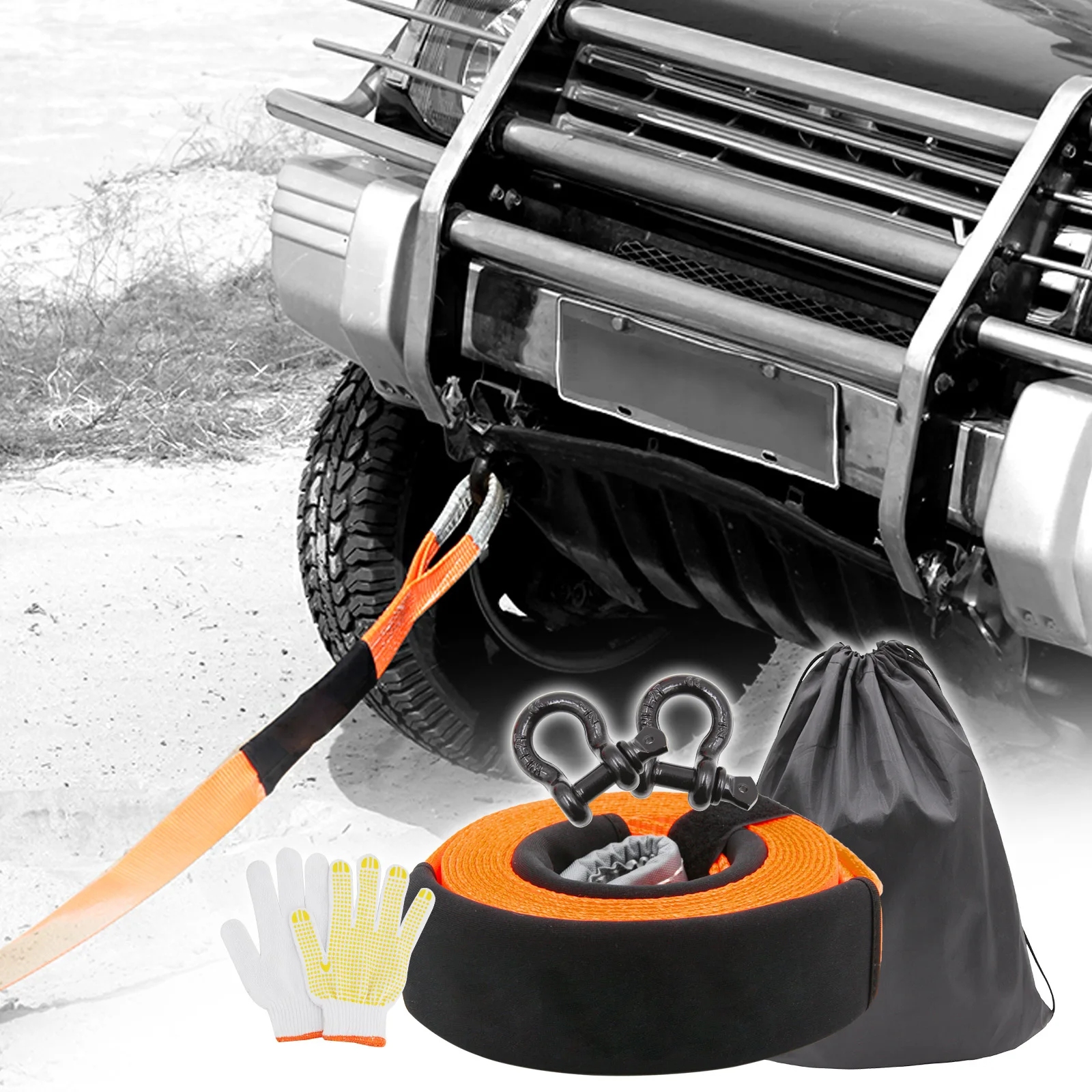 5M 5 Tons Tow Cable Tow Strap Car Towing Rope With Hooks and Gloves High Strength Nylon For