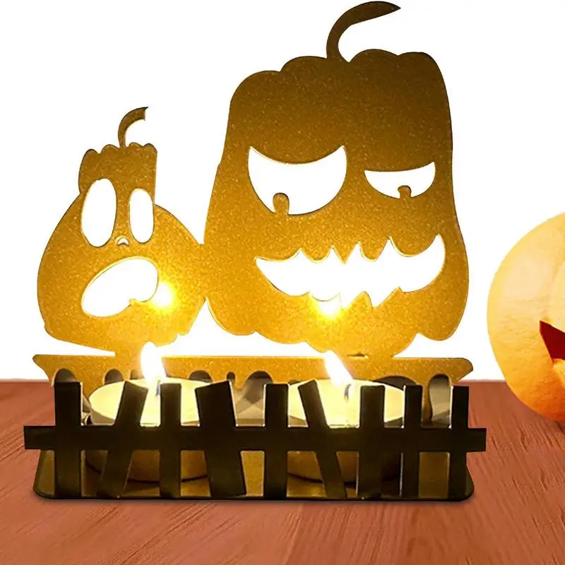 

Halloween Pumpkin Candle Holder Candle Lamp Desktop Atmosphere Decoration Ornament Metal Crafts Cosplay Props Tea Light Holder