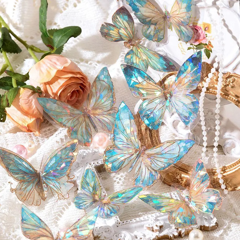 20Pcs 3D Colored Butterfly Stickers DIY Diary Junk Journal Decor Collage Album Scrapbooking Cute Stationery Korean Stickers stickers 21pcs cute hand account simple atmosphere magazine style and white girl diary hand account collage