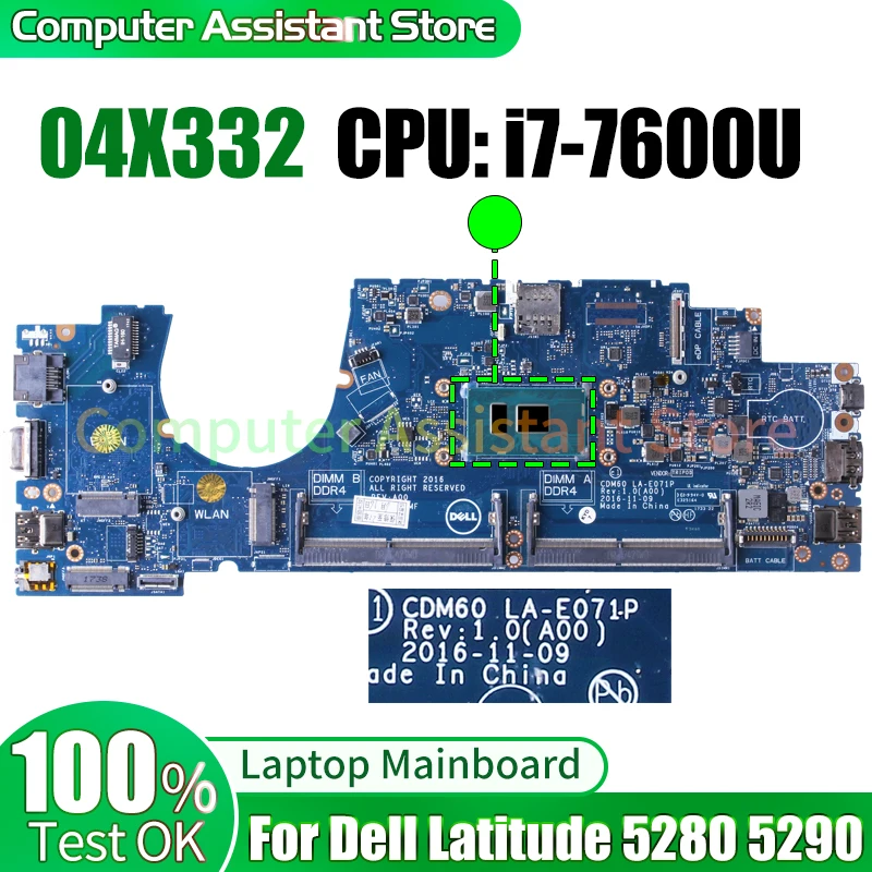 

Материнская плата для ноутбука Dell Latitude 5280 5290, CDM60 LA-E071P 04X332 SR33Z, 100% протестированная материнская плата для ноутбука