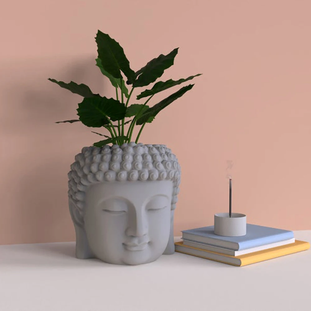 Concrete Planter Molds Silicone Mold Buddha head Design Candle cup Candle Jar silicone mold Cement Flower Pot Molds