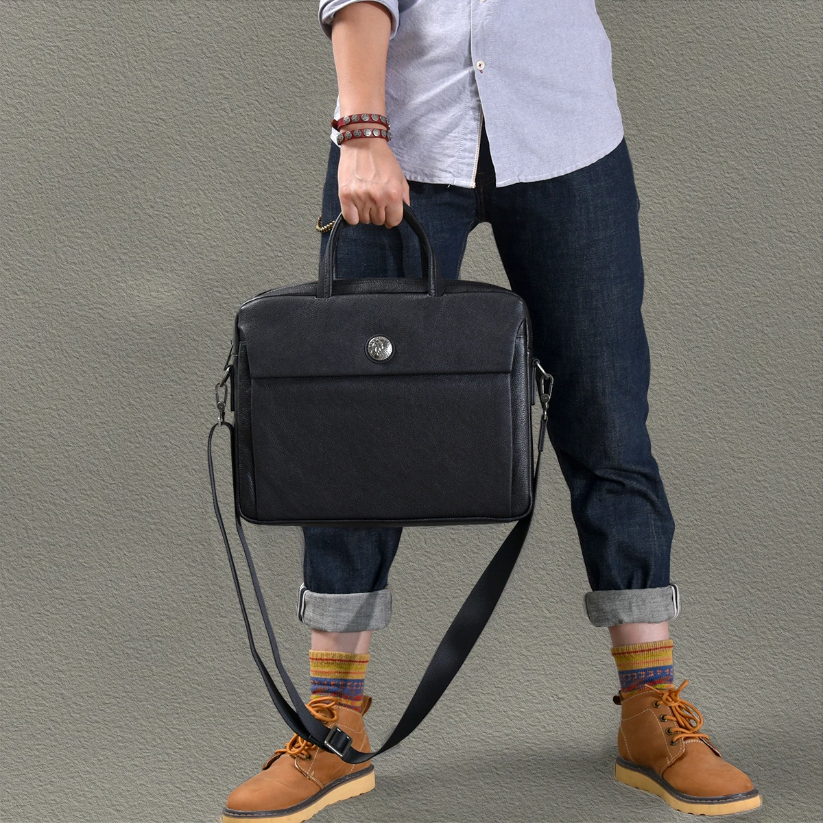 

High Quality Urban Business Style Vegetable Tanned Leather Boys Cowhide Briefcase Retro Shoulder Handbag