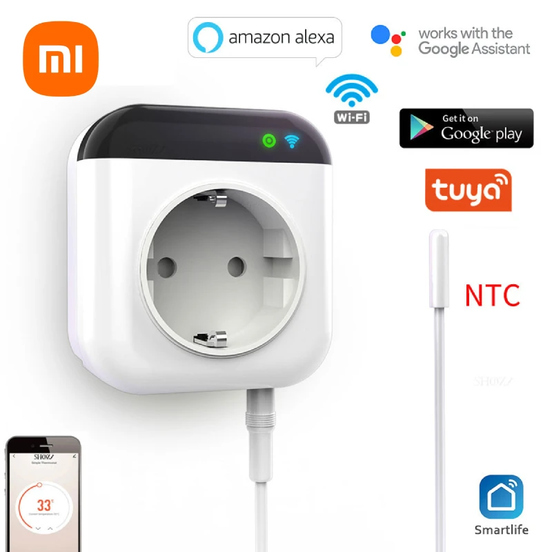 

Программируемый комнатный термостат Xiaomi Tuya с Wi-Fi, энергосберегающая умная розетка с обратным отсчетом, с дистанционным управлением через Google Home и Alexa