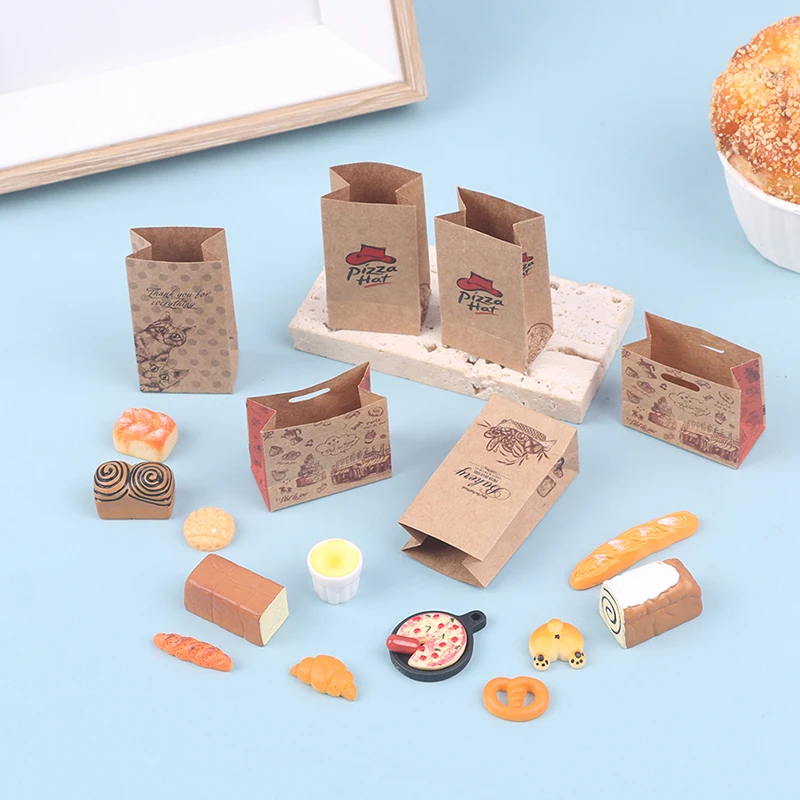 

1/12 Dollhouse Bread Paper Bag Dollhouse Bread Pizza Model Toy Miniature Dolls House Kitchen Decoration Accessories