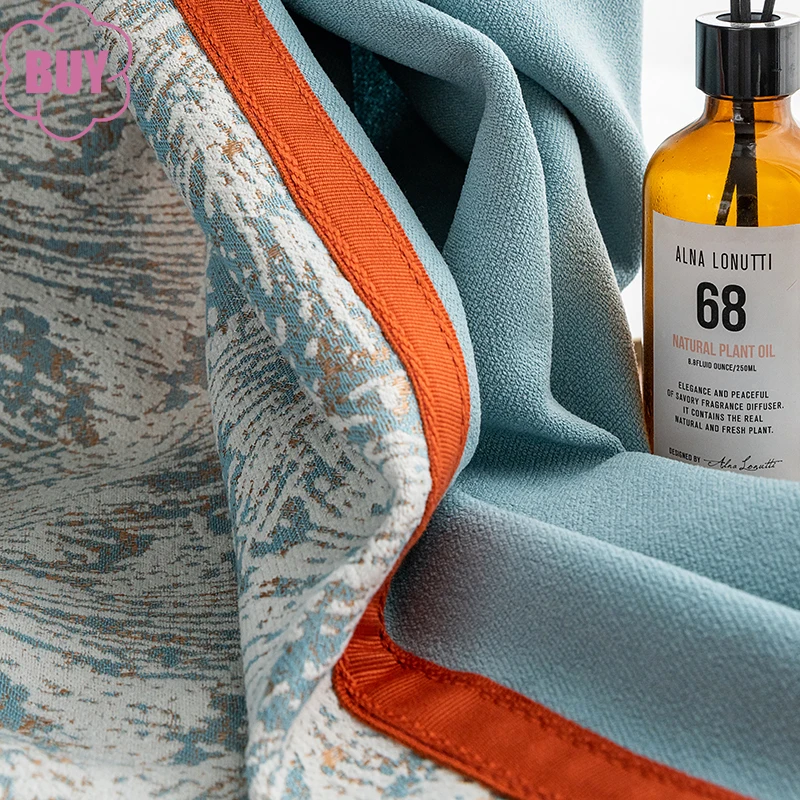 

High-end Jacquard Contrasting Color Splicing Nordic Style Cotton and Linen Blackout Curtains for Living Dining Room Bedroom