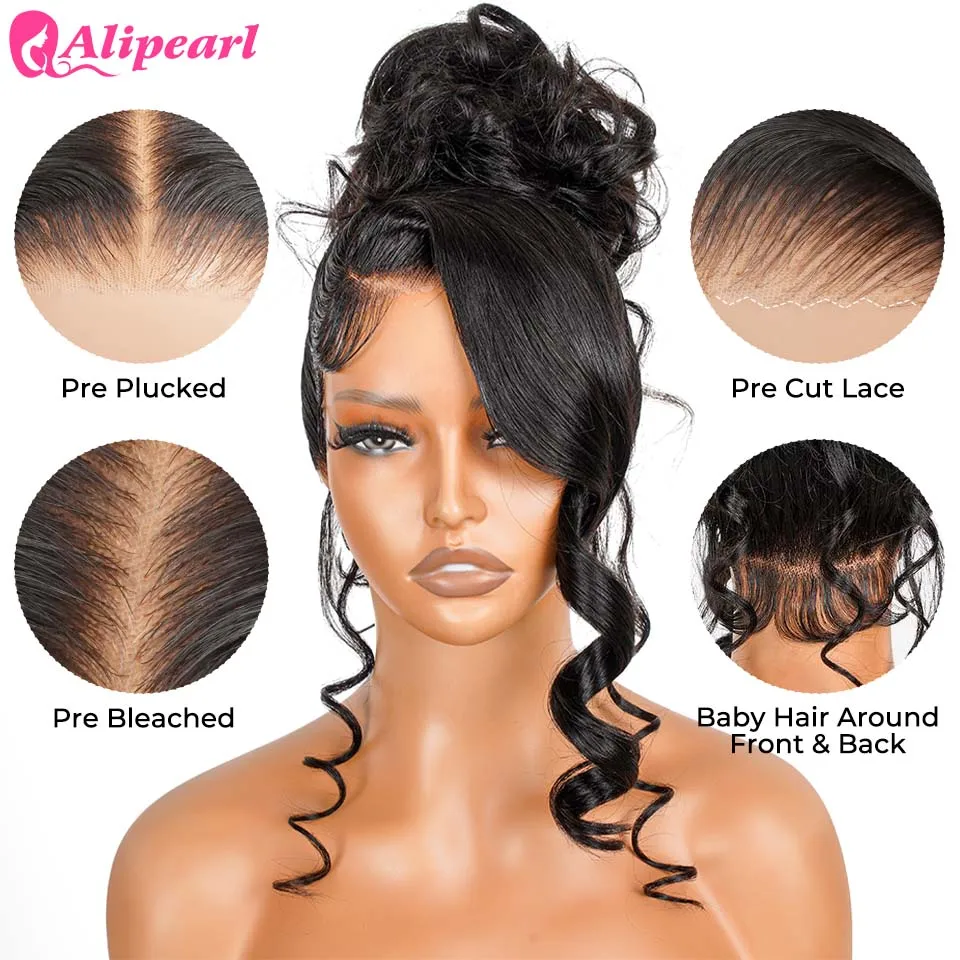 Alipearl Hair Deep Side Part Wave with Bangs Hair Natural Look Invisi Drawing 360 Lace Wig Beginner Friendly Hairstyle