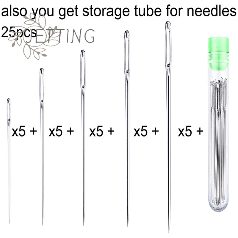 핫 세일 25개 수제 대형 눈바늘 바느질 바늘 가죽 바늘 강철 실 뜨개질 바늘 바느질 도구 세트