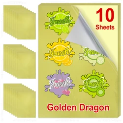Waterproof Transparent Vinyl Sticker Paper - A4 Self-Adhesive Sheets for Inkjet Printing (10-Pack) (Golden Dragon)