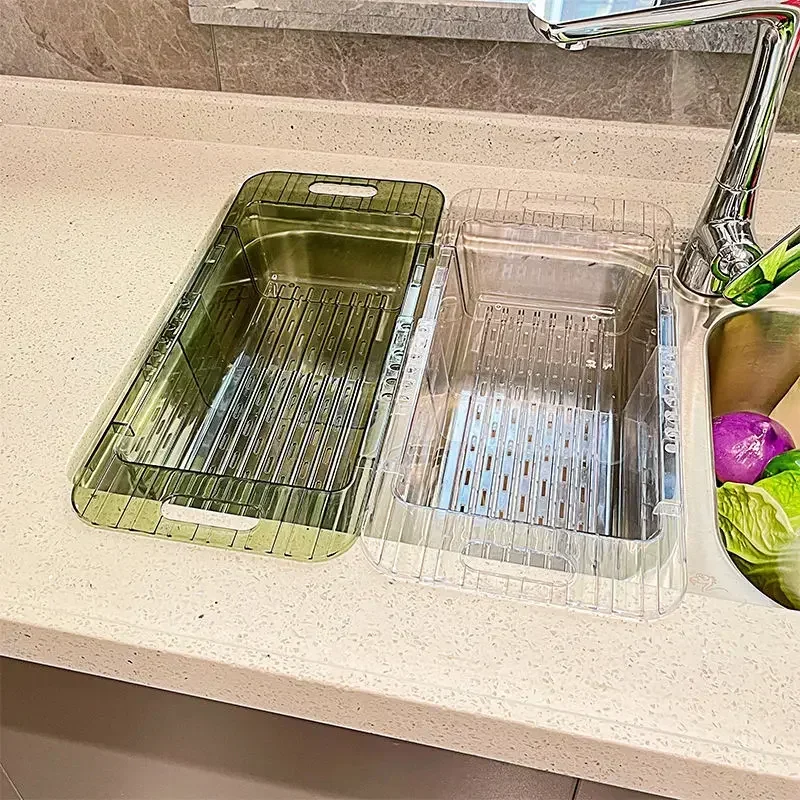 Kitchen telescopic drain rack vegetable sink drain basket household plastic sink filter basket pool vegetable rack