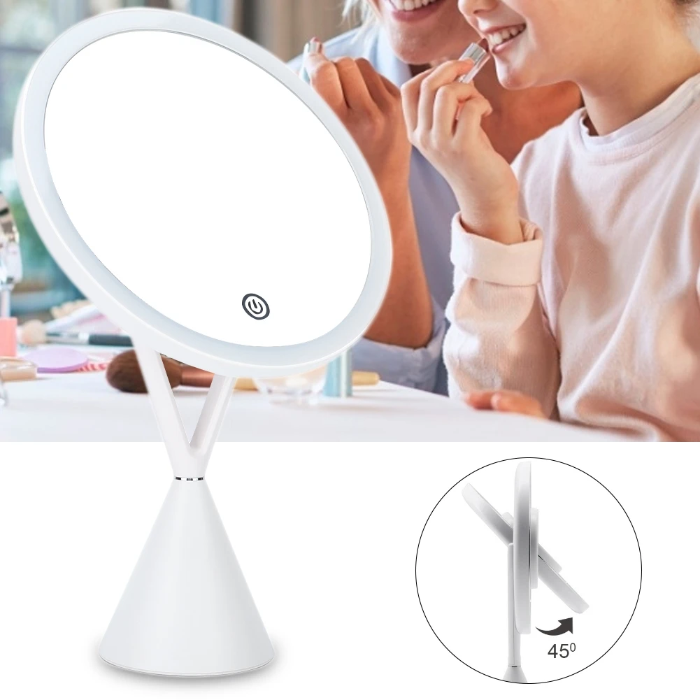 Makeup Mirror LED lights Touch Button Home Desktop USB Charging Brightnes Adjustable Cosmetic Mirrorr 1X + 5X Magnifying Glass