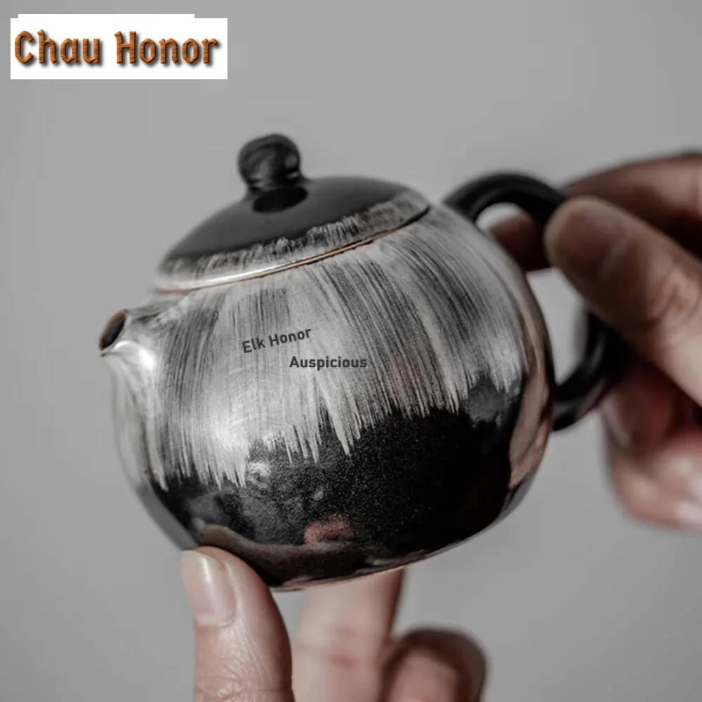 145ml Handamde Black Gilt Silver Teapot Elegant Xishi Pot Household Tea Soaking Kettle with Infuser Teaset Accessories Ornaments