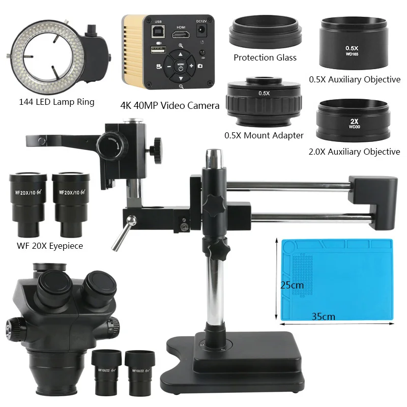 

3.5X 7X-50X 100X 200X Zoom Parfocal Simul Focal Trinocular Stereo Microscope 55MP 48MP 24MP 4K 2K 1080P HDMI USB Type C Camera