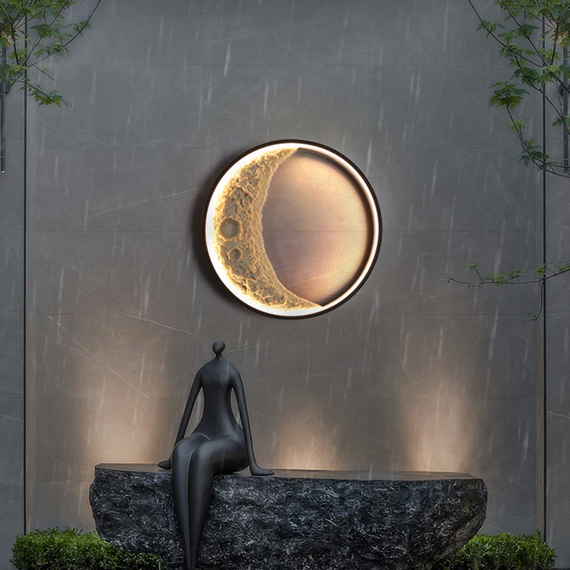 Novelty Moon LED Wall Lamp Modern Outdoor Waterproof Villa Foyer Garden Resin Sconce Lights Home Decoration Lighting Fixture round ball solid wood hook brass wood entrance foyer clothes hook without punching clothes and hats hook wall single hook