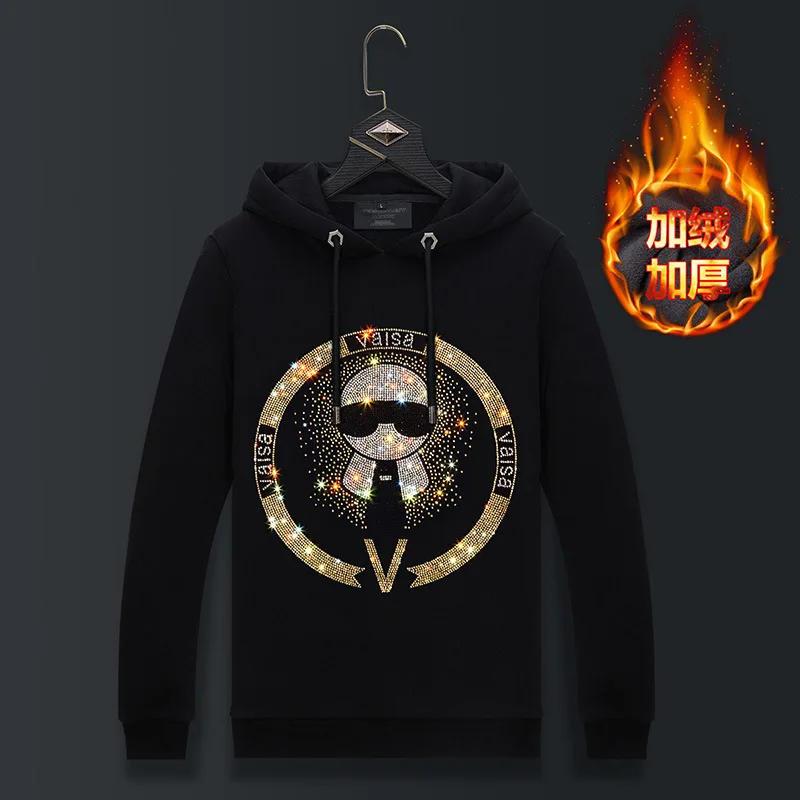 

2023 Rhinestones Thick Men Hoodie Sweatshirt Fashion Streetwear Full Pullover Hooded Hoodie Mens Winter Clothes Ropa Para Hombre