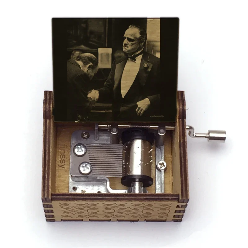 Figure Print Wooden Hand The Godfather Music Box Christmas Birthday Gift Party Casket Anonymity Decoration