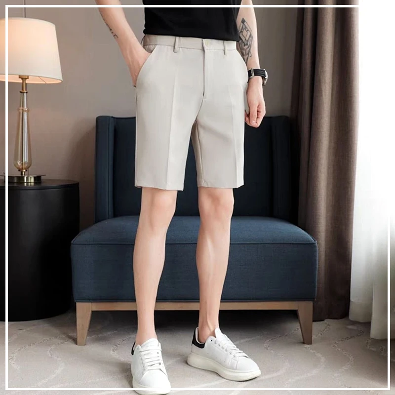 2024 New Summer Minimalist Casual Business Fashion Solid Color Versatile Slim Fit Straight Tube High-end Suit Shorts for Men