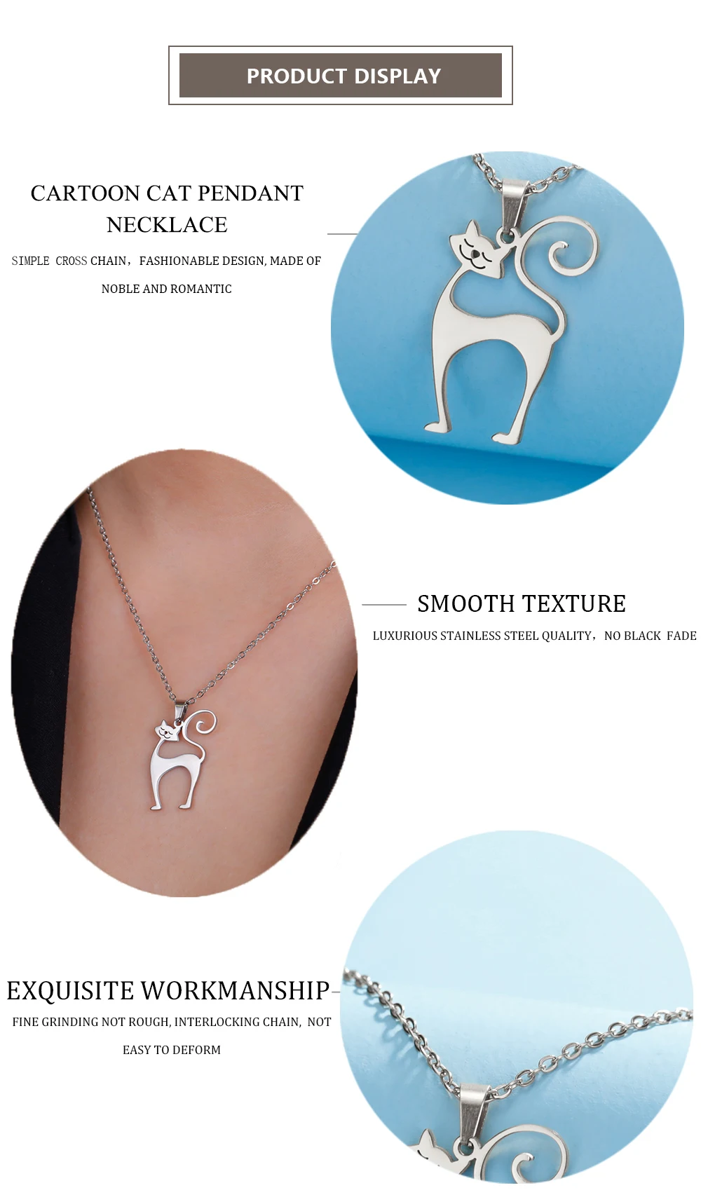 Cat Pendant Necklace Stainless Steel Cute Animal Chain Necklace for Women Fashion Choker Jewelry - PeticaDeals