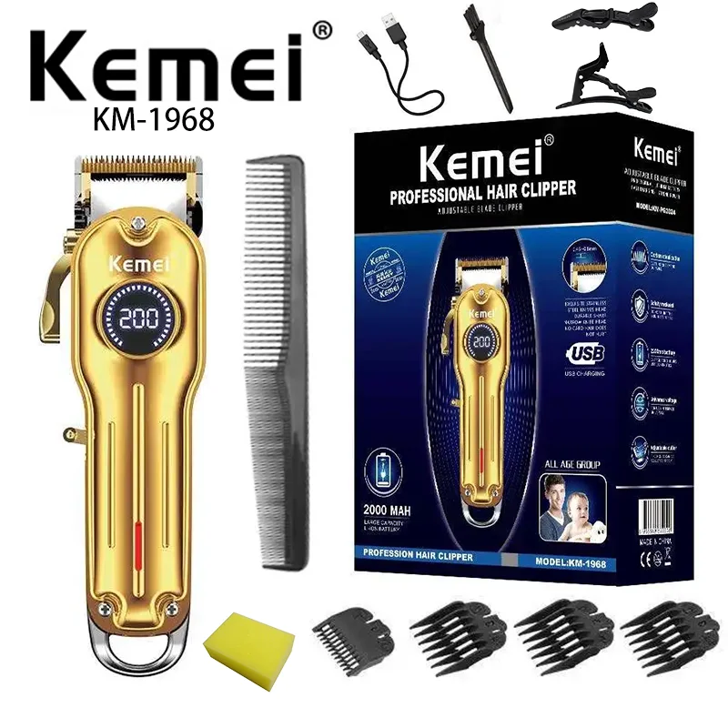 Kemei KM-1968 Metal Body Lcd Liquid Crystal Display Long Battery Life Professional Salon Home Hair Clipper