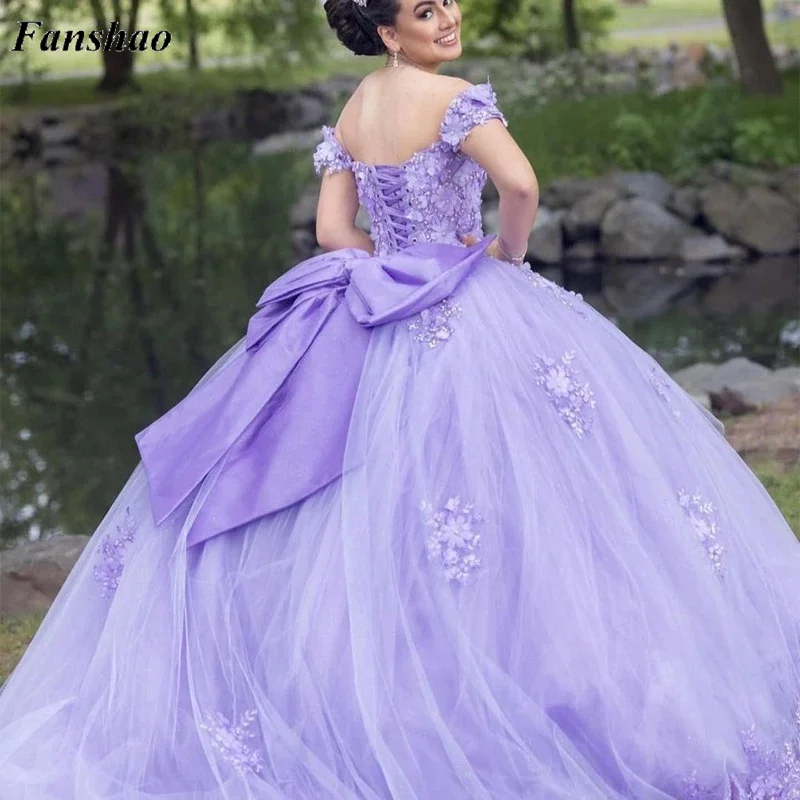 Quinceanera Dresses 3D Flowers Big Bow Beaded