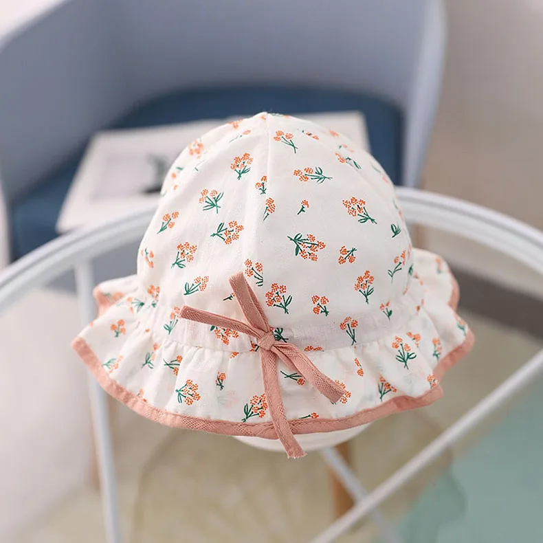 Small Flower Sweet Bow Infant Hat Summer Outdoor Kid Sun Beach Hat Soft Cotton Baby Girl Panama Hats Fit 3-12 Months