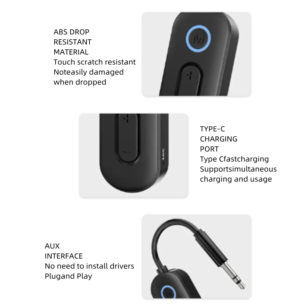 블루투스 6.0 오디오 수신기 송신기 3.5mm AUX HiFi 스테레오 음악 비행기 무선 오디오 어댑터(자동차 PC TV용 HD 마이크 포함)